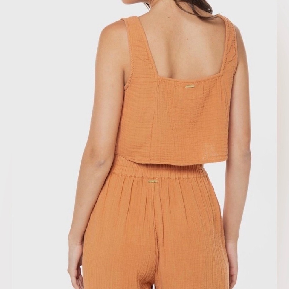 Billabong Lightweight Cotton Crop Top and Pants Set, Toffee Sz S - Picture 4 of 7